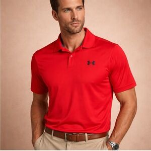 Under Armour HeatGear Red Performance Polo Shirt LG Large Golf Training Shirt